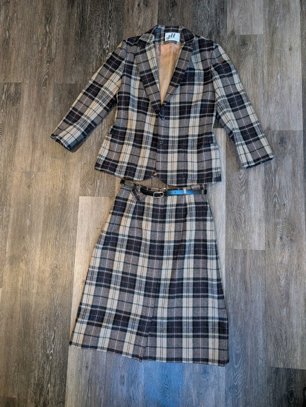 Vintage JH Collectables Wool Plaid Skirt Suit Set Size* ILGWU